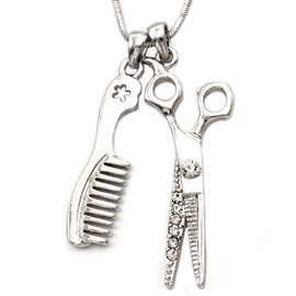 SoulBreezeCollection Hair Stylist Accessories Comb Brush & Mirror Necklace Beauty Salon Pendant Charm Costume Jewelry 17.25"