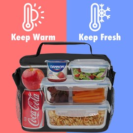 opux Insulated Lunch Box Men Women, Lunch Bag for Work School, Leakproof Soft Cooler Tote Adult, Large Lunch Pail Kids Boys Girls, Picnic Beach Food Bag with Shoulder Strap, Black