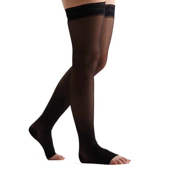 EvoNation Women’s Thigh High 15-20 mmHg Open Toe Compression Stockings