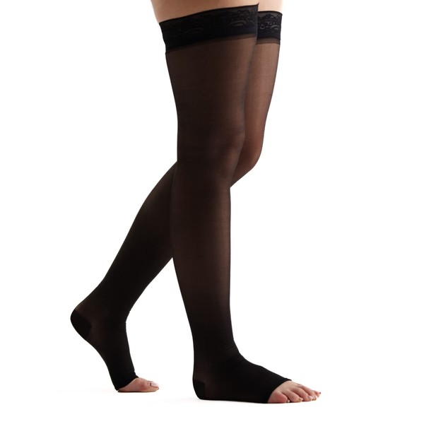 EvoNation Women’s Thigh High 15-20 mmHg Open Toe Compression Stockings – Moderate Pressure Compression Garment