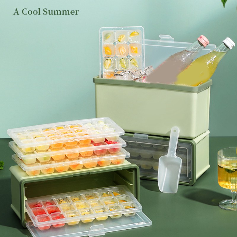 3 Layer Ice Cube Tray Large Capacity Easy Demoulding Pull
