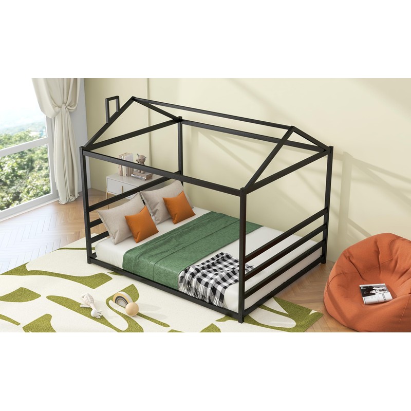 Harper & Bright Designs Metal House Shape Platform Bed Frame
