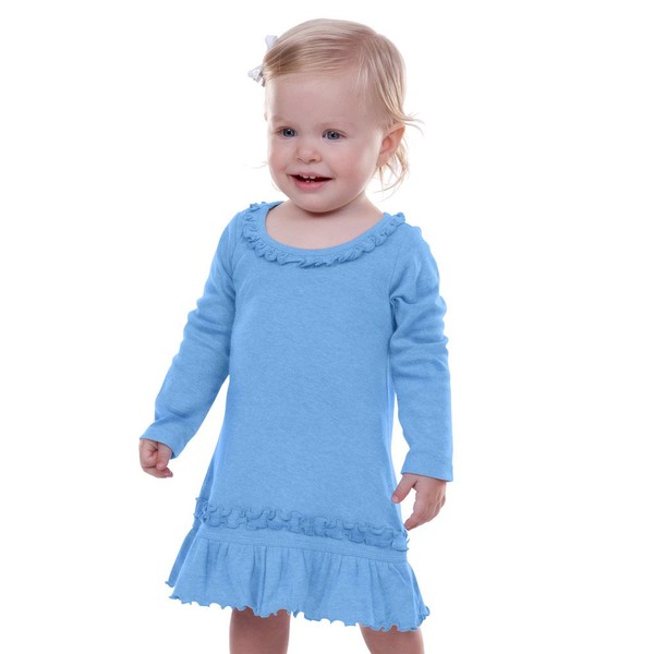 (azure, 12m) - Kavio I1C0565 Infants Sunflower Long Sleeve Dress-Azure-12M