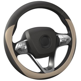 HOTOR Car Steering Wheel Cover - Universal Car Accessory for Diverse Cars, Durable Leather Cover with Anti-Slip Lining, for Steering Wheel with a Diameter of 14.5"-15", Gold