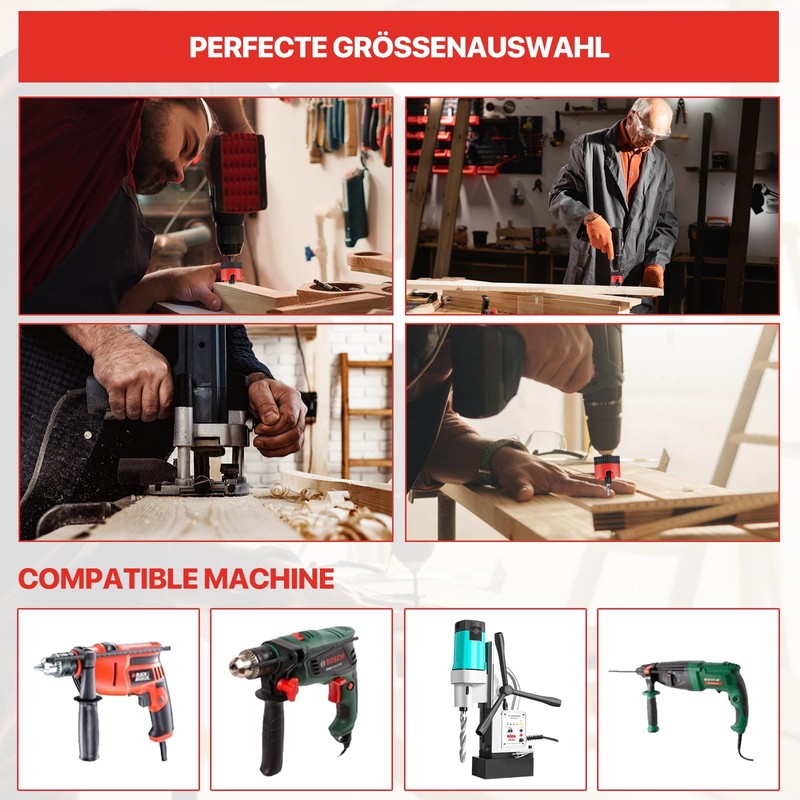 5-Piece Countersink Drill Bit Set, Drill with Countersink with Depth