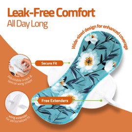 Non-Slip Reusable Incontinence Pads for Bladder Control (L+XL; 6-Pack); High Temp Washable Organic Cotton Cloth Pads with Quick Absorption & Odor Control; Soft & Non-Irritating for Sensitive Skin