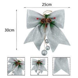 Silver Glitter Christmas Wreaths Bow Large Sequin Ties,9.8x10.6in Silver Bow for Christmas Tree,Foam Bow Xmas Tree Decoration for Christmas Tree Ornament,Wreath Making,Garland,Gift Wrapping