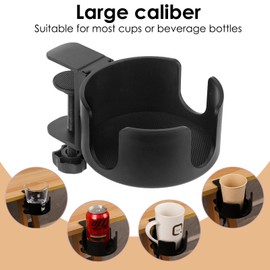 Adorila Clip-On Anti-Spill Desk Cup Holder Clamp, Large Capacity Adjustable Plastic Mug Hook, Universal Cup Holder for Office, Home & Outdoor(Black)