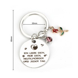 Key Ring for Women, Round Metal Design with Romantic Love Saying, Floral Pendant and Sparkling Pink Diamonds, Birthday Gifts for Women, Small Gifts for Special Occasions, silver