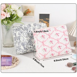 Makeup Bag Cute Cosmetic Bag Floral Large Capacity Quilted Pouch Travel Toiletry Bags for Women Girls Soft Accessories Organizer Case,Bowknot Pink
