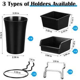 24 Sets Pegboard Bins Cups with Hooks and Loops Pegboard Hooks Assortment Cup Holder for Organizing Accessories Tools Storage Office Workshop Garage Workbench