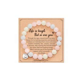 Natural Stones Bracelets for Women Anxiety Relief Healing Bracelets Bead Heart Charm Bracelets Jewelry Stocking Stuffers for Women Christmas Gifts