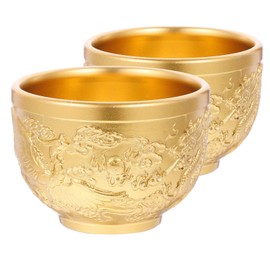 LABRIMP 2pcs Dragon and Phoenix Bronze Cup Vintage Tea Cup Retro Teacup Chinese Style Home Decor