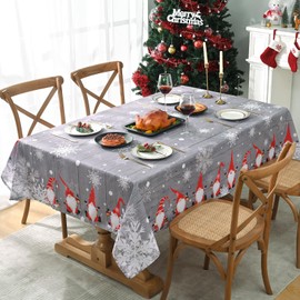 Alishomtll Christmas Grey Tablecloth, Father Christmas Snowflake Rectangle Washable Table Cloth, Waterproof Wipe Clean Tablecloth, Winter Holiday Party Dinner Decoration, 55x79in/140x200cm