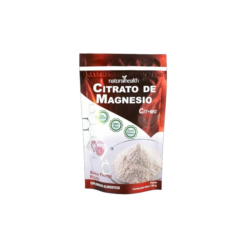 Natural Health Citrato de Magnesio en Polvo, Sabor Frutos Rojos,