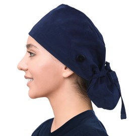 IRIS CRAFT Gorra de trabajo ajustable con botón, gorro de trabajo de algodón, banda elástica para el sudor, sombreros para mujeres y hombres, talla única, azul marino, Azul Marino, Talla única