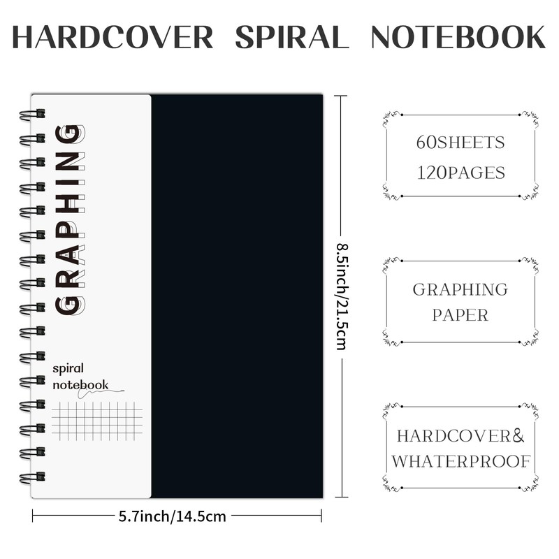 Rinrda A5 Graph Paper Spiral Notebook 8.5" x 5.7"-4 Pack