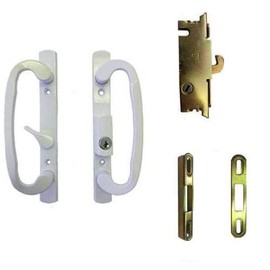 STB Sliding Glass Patio Door Handle Kit with Mortise Lock and Keeper, B-Postion, White, Keyed