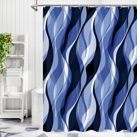Litabel Navy Black Wavy Ombre Shower Curtain with Luxury Striped Design, Waterproof Quick-Dry Fabric, Modern Abstract Bathroom Curtain Set with 12 Hooks, 72x72 Inches