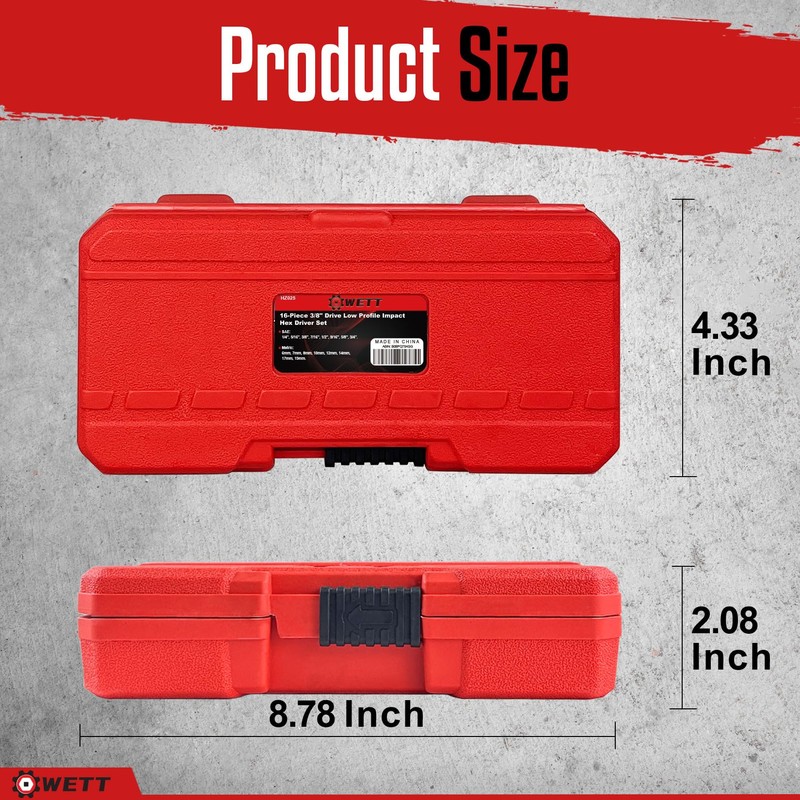 WETT 3/8-Inch Drive Low Profile Impact Hex Driver Set, 16-Piece