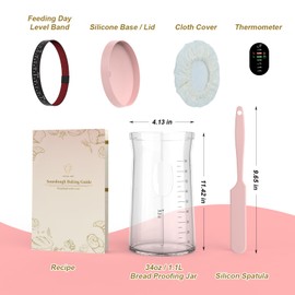 CINNIE&JHIN 34oz Premium Sourdough Starter Jar with Pink Silicone Lid & Spatula – Large Glass Fermenters Jar with Feeding Tracker – Stylish Kitchen Essentials for Home Bakers & Gift Idea for Women