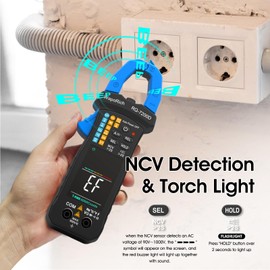 Digital Clamp Meter TRMS 6000 Counts Multimeter, WapoRich Ammeter Voltmeter Tester with Auto Range NCV Measures AC DC Voltage Current Resistance Continuity Capacitance Diodes Temp Frequency RQ-7200D