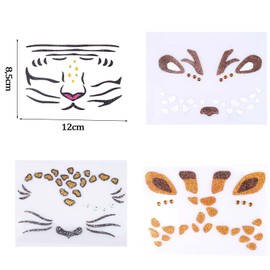 ALEGRE Pack of 4 Face Tattoos, Leopard Face Art Stickers, Tiger Temporary Tattoo, Giraffe Glitter Sticker, Face Tattoo, Carnival, Leopard Costume, Women's Accessories for Theme Party, Fancy Dress