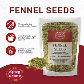 Spicy World Whole Fennel Seeds 5 Pound Bulk - All Natural, Sweet Licorice Flavor and Bright Green Color - Great for Fennel Tea, Snacking, and Cooking!