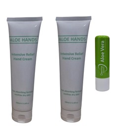 Aloe Vera Intensive Relief Hand Cream, 100ml, Fast Absorbing Formula,2 PACK With Free Aloe Vera Lip Balm