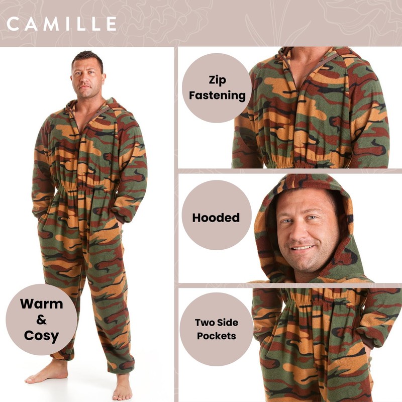 Camille Mens Super Soft Fleece Onesie - Hooded All in