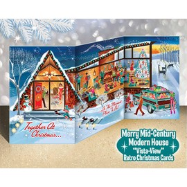 Merry Mid-Century Modern House Christmas Cards | Package of 8 Cards and Envelopes | Large 3 Panel Displayable Christmas Cards