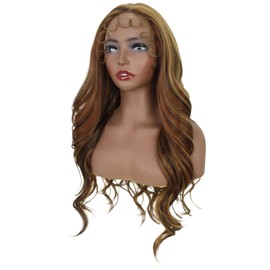 LUXLUXE Liza 27.5” Mid-part HD Lace Front Long Wavy Natural Looking Wig With Pre-cut Baby Hair, Heat Resistant Fibers, (Light Brown Blend)