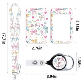 Bow Lanyards for ID Badges, ID Badge Holder Heavy Duty and Retractable Reel Clip, Cute Sliding Vertical Card Case for Keys, Women, Men, Teachers, Nurses, Daily Office