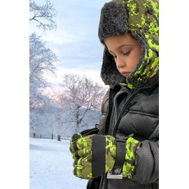 N'Ice Caps Kids Waterproof Winter Thinsulate Warm Gloves (Neon Green Digital Camo, 5-6 Years)