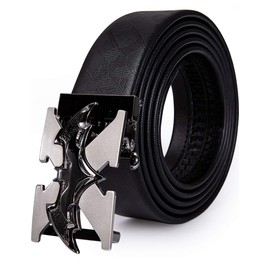 Dubulle Mens Designer Belt Ratchet Leather Black Belt Fashion Adjustable Sliding Automatic Buckle for Casual Party Gift