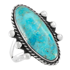 Turquoise Ring Sterling Silver 925 Genuine Gemstones Size 6 to 11 (LARGE-Turquoise) (6)
