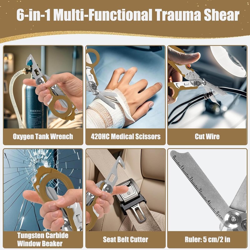 Rescue Scissors, Trauma Scissors, 6-in-1 Foldable Trauma Scissors, Emergency Scissors,