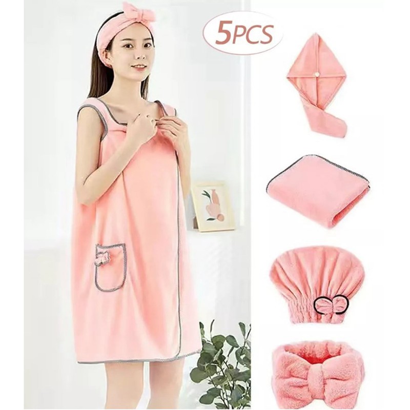 5Pcs Bath Towel Wrap Set Hair Drying Cap Headband Princess