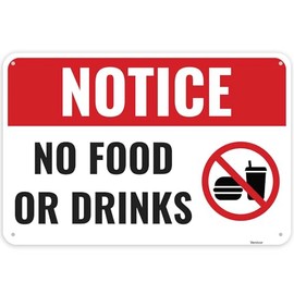 1PC No Food Or Drinks Sign, 12 x 8 Inches - Aluminum - No Outside Food Or Drink Beyond This Point