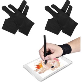 MMSZHL 4 Pcs Guantes de Artista, Guante de Dos Dedos, Guantes para Dibujo Digital, Guante de Dibujo Mano Izquierda Derecha para Tableta gráfica, Antiincrustante y Absorbente de Sudor (Negro, M)