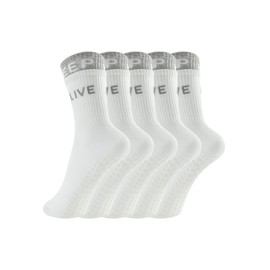 LUYAA Pilates Grip Socks Non Slip Socks for Women Yoga Socks for Barre Workout Hospital White Crew Socks Women 5 Pair 6.5-9