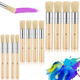 12 Pieces Wooden Stencil Brushes Pure Natural Bristle Template Paint Brushes Wooden Handle Painting Brush for Acrylic Oil Watercolor Art Painting DIY Crafts, 3 Sizes
