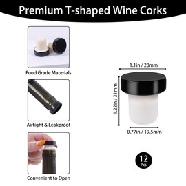 GUANENA 100 Pcs PVC Heat Shrink Capsules Seals for Cruise, 12 Pcs T-shaped Cork Stoppers for Wine Sealing, Shrink Wrap Caps and Bottle Corks for Wine Cellars and Home Use - Black