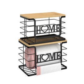 Trash Bag Holder, Thipoten Trash Bags Dispenser with Bamboo Top, Suitable for Garbage Bags Purchased Online or Supermarket, Perfect Storage Organizers for Cabinet, Under Sink (Black, 2pack-XL/L)