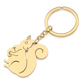 YAYAKO Cute Squirrel Keychain Stainless Steel Key Ring Squirrel Gifts for Women Girls Purse Car Key Chain Rings (Gold Plated #2)