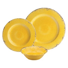 UPware 12 Piece Crackle Melamine Dinnerware Sets, Outdoor Dishes Set, Plates and Bowls Sets, Service for 4, Yellow