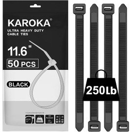 WLEAD Cable Ties Black 600 mm x 7.6 mm, Pack of 50 Extra Strong Cable Ties with 55 kg Tensile Strength, UV-Resistant, Large Nylon Plastic, Self-Locking Multifunctional