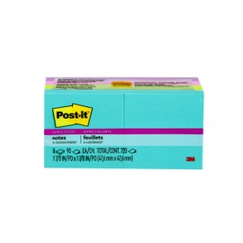 Post-it Super Sticky Notes,2x2 in, 8 Pads, 2x the Sticking Power, Miami Collection, Neon Colors (Orange, Pink, Blue, Green), Recyclable (622-8SSMIA) , 1 7/8" x 1 7/8" , Assorted