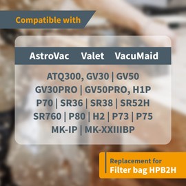 POWERTEC HPB2H, HPB2HPK Vacuum Bags for AstroVac 6PK, for Central Vacuum Systems & Vacumaid, Replacement Dust Bags, Filter Bags, Shop Vacuum Bags (75046-P2)
