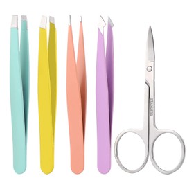 Eyebrow Tweezers Set, Tweezers Eyebrow Plucking Tweezers with Curved Scissors, Professional Stainless Steel for Precise Eyebrow Plucking, Hair Remover for Ingrown Hair (5 Pieces)